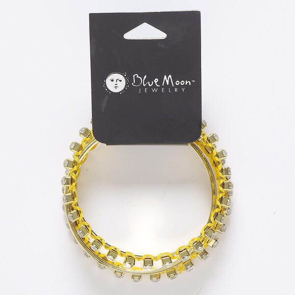 Bracelet mix, bangle, glass / nylon / enamel / gold-finished steel, yellow / pale yellow / clear, (1) 3mm / (1) 5mm / (2) 6mm wide, 8 inches. Sold per pkg of 4. image number 0