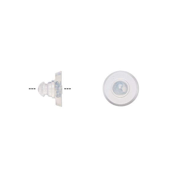 Earnut 1pkg2 sterling silver, 9x6mm disc, silicone clear 1 pair image number 0