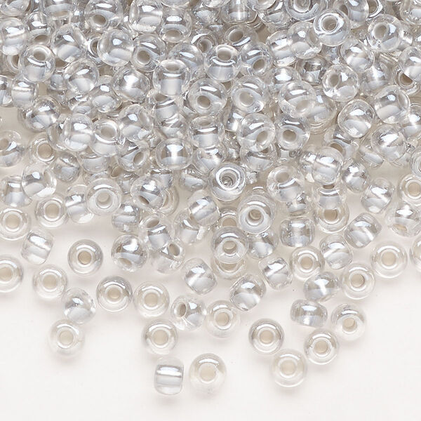 Seed bead, Preciosa Ornela Czech glass, pkg/500g, #6 rocaille, translucent color-lined luster pastel grey, (382PD). image number 0