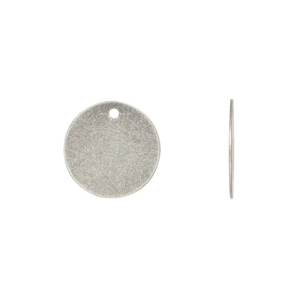 Drop, antique silver-plated brass, 15mm flat round. Sold per pkg of 500. image number 0