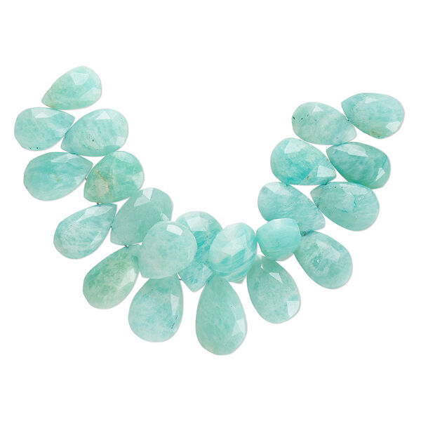 Amazonite 1pkg1, hand-cut top-drilled faceted puffed teardrop bead natural , 4 inch graduated 12x9mm-15x11mm image number 0