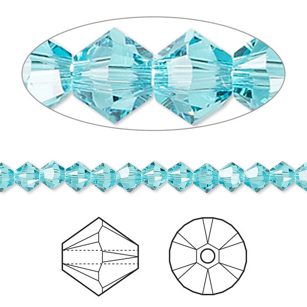 Bead 1440pk light turquoise, Swarovski® 4mm XILION bicone 5328 image number 0
