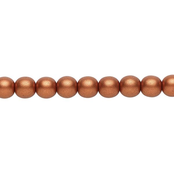 Bead, Czech glass druk, opaque satin copper, 6mm round. Sold per 15-1/2" to 16" strand, approximately 65 beads. image number 0