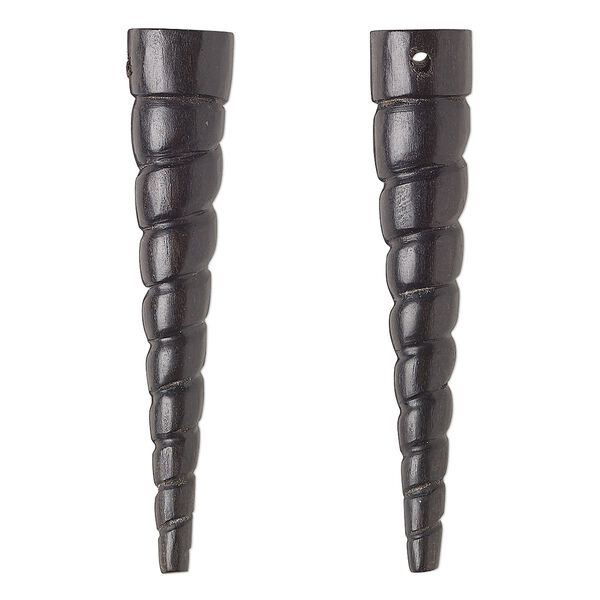 Focal, arang wood (natural), black, 45x8mm hand-carved spiral point. Sold individually. image number 0