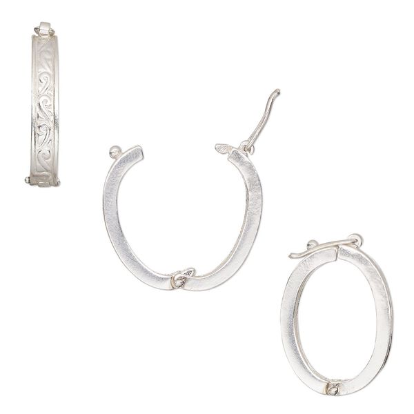 Clasp, JBB Findings, twister style with safety, sterling silver, 26.7x18.5mm hinged filigree oval. Sold individually. image number 0
