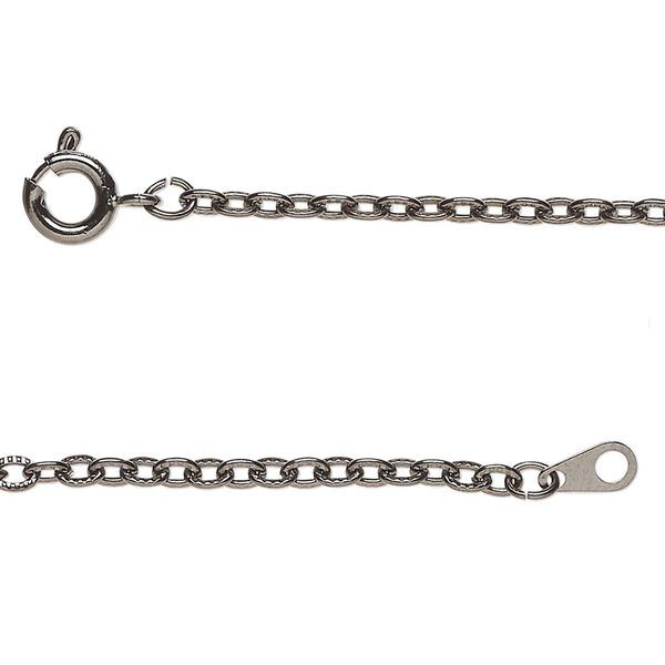 Chain, black-finished steel, 2.4mm textured cable, 18 inches with springring clasp. Sold individually. image number 0