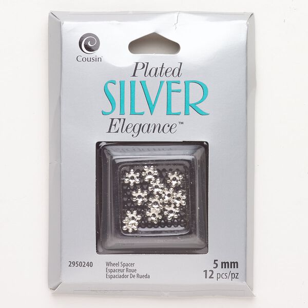 Bead, brass, pkg/12, silver plate, 6x2mm rondelle. image number 0