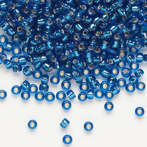 Seed bead, Miyuki, glass, pkg/250g, #8 rocaille, transparent silver-lined Capri blue (RR-25). image number 0