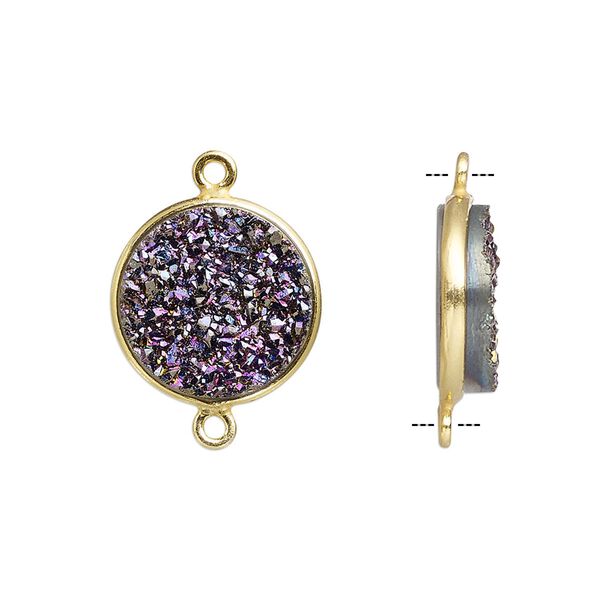 Druzy agate / sterling silver 1pkg1, electrocoated gold finished hand-cut flat round link 15mm image number 0