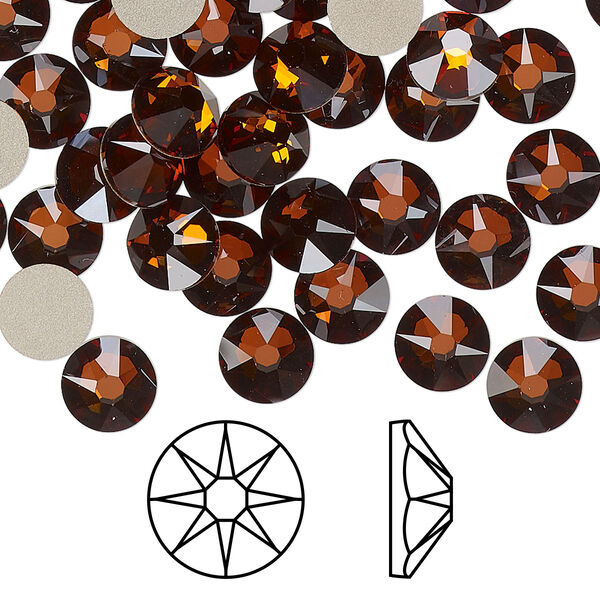 Flat back 144pk smoked amber foil back, Swarovski® 7.07-7.27mm rose round SS34 2088 image number 0
