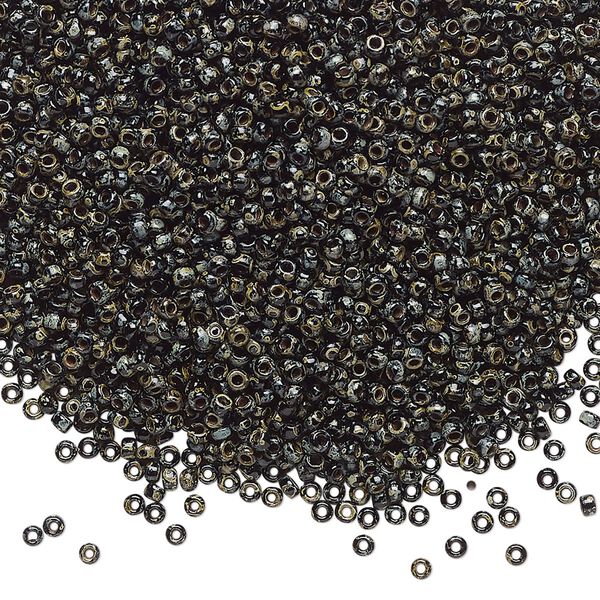 Seed bead, Miyuki, glass, pkg/250g, #15 rocaille, opaque Picasso black, (RR-4511). image number 0