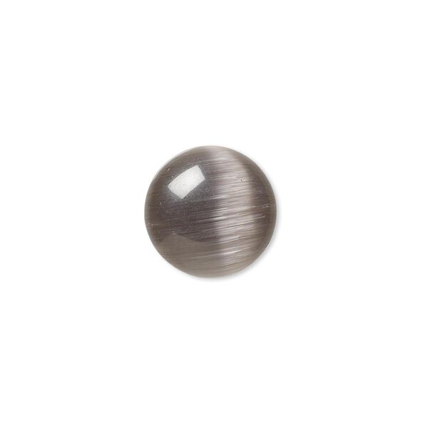 Cabochon, cat's eye glass (fiber optic glass), black, 14mm calibrated round, quality grade. Sold per pkg of 10. image number 0