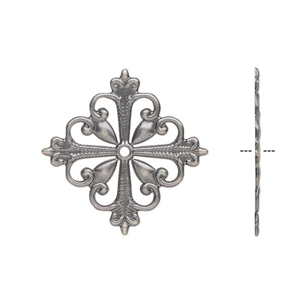 Component, antique silver-plated brass, 19x19mm fancy square with cutout design. Sold per pkg of 6. image number 0