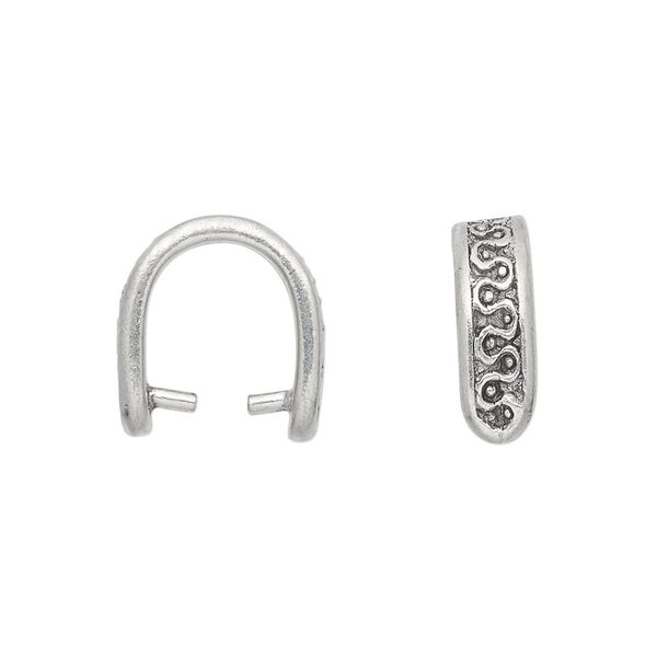 Bail, ice-pick. pewter (tin-based alloy), pkg/1, antique silver plate, 14x13mm  with scroll design, 10mm grip length. image number 0