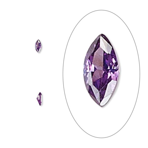 Gem, cubic zirconia, amethyst purple, 4x2mm faceted marquise, Mohs hardness 8-1/2. Sold per pkg of 5. image number 0