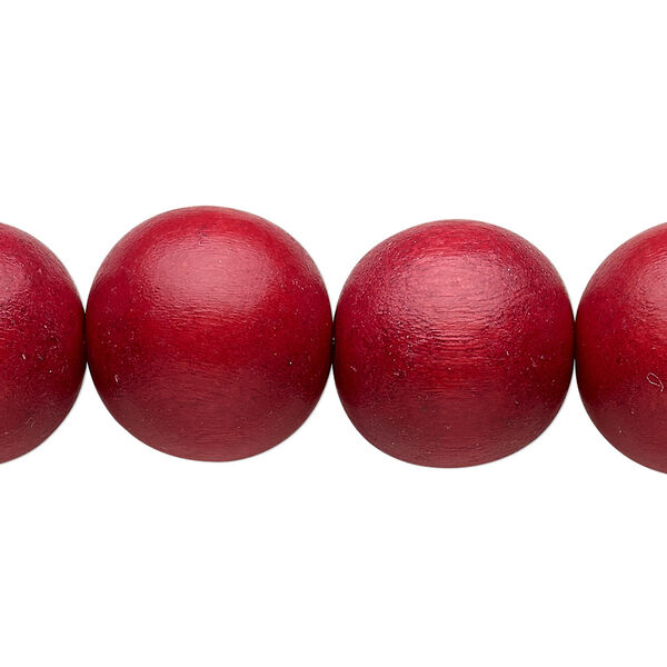 Bead, Taiwanese cheesewood (dyed / waxed), cranberry, 15-16mm round. Sold per 15-1/2" to 16" strand. image number 0