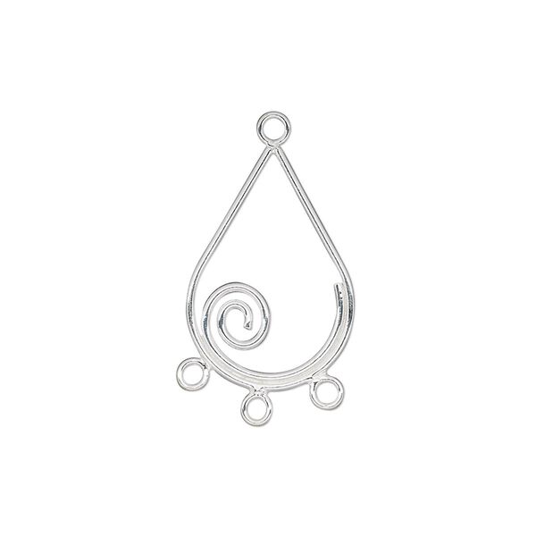 Drop, sterling silver, 20x13mm teardrop with spiral and 3 loops. Sold per pkg of 2. image number 0