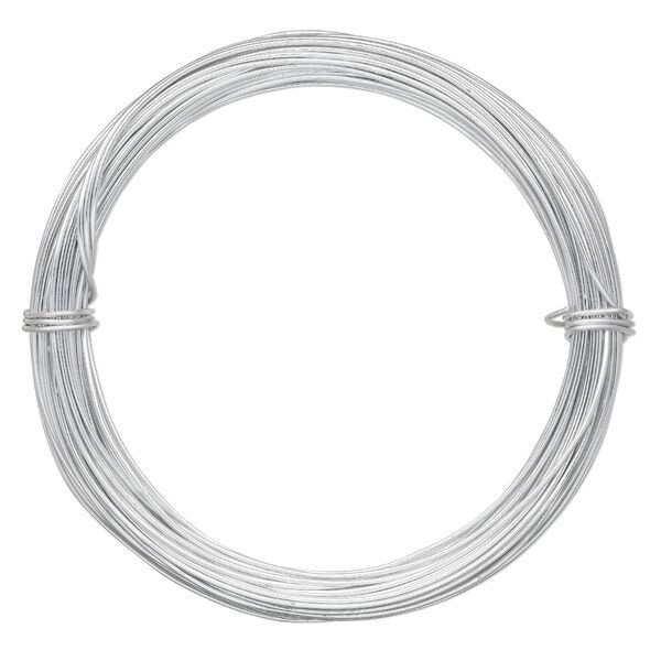 Wire, anodized aluminum, silver, 1mm round, 18 gauge. Sold per pkg of 45 feet. image number 0