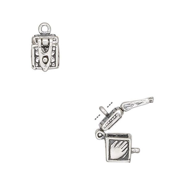 Charm, sterling silver, 8x7mm hinged fancy rectangle prayer box with cross and hand design with safety catch. Sold per pkg of 2. image number 0