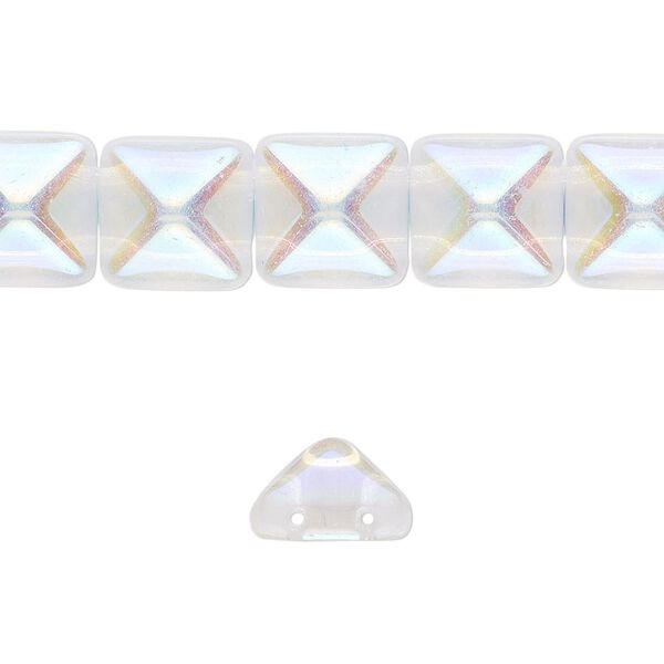Spacer, Preciosa, Czech pressed glass, transparent clear AB, 11x11x7.5mm 2-strand pyramid, fits up to 5.5mm bead. Sold per 8-inch strand, approximately 15 spacers. image number 0