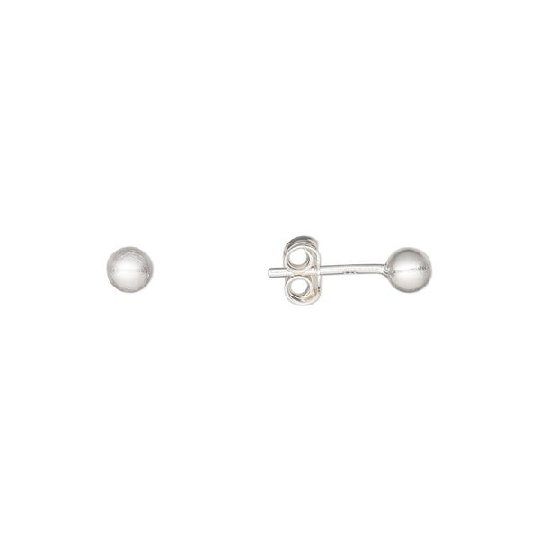 Earstud, Create Compliments®, satin-finished sterling silver, 4mm ball with post. Sold per pair. image number 0