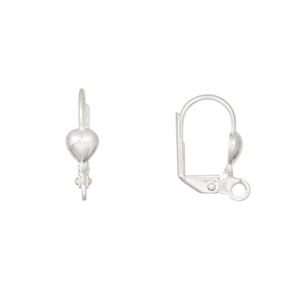 Ear wire leverback 1pkg100 silver-plated, 16mm / 5mm heart / open loop, brass 50 pair image number 0