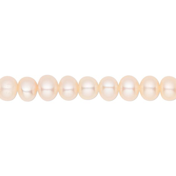 Pearl, White Lotus™, cultured freshwater, peach, 5.5-6mm button, B grade, Mohs hardness 2-1/2 to 4. Sold per 15-1/2" to 16" strand. image number 0