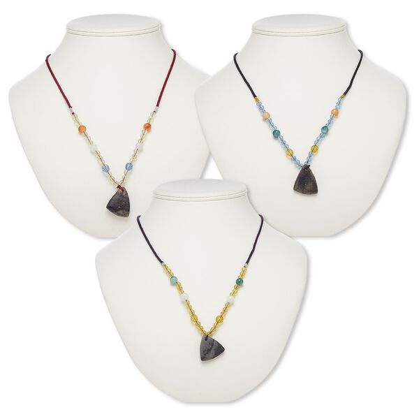 Multi-gemstone / acrylic / glass 1pkg3, triangle pendant necklace mix continuous loop 20-24 inch 26x26x24mm-31x28x26mm image number 0