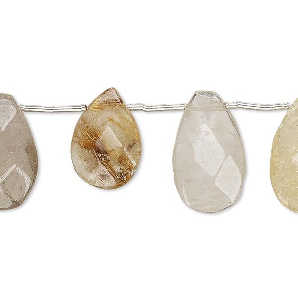 Golden rutilated quartz 1pkg10, hand-cut top-drilled faceted puffed teardrop bead natural 14x10mm-19x12mm image number 0