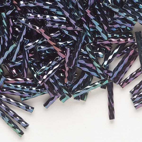 Bugle bead, Dyna-Mites™, glass, opaque iris blue, 12mm twisted. Sold per 1/2 kilogram pkg. image number 0