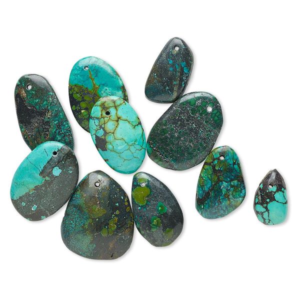 Turquoise 1pkg10, double / flat-sided freeform drop mix 18x14mm-38x32mm image number 0