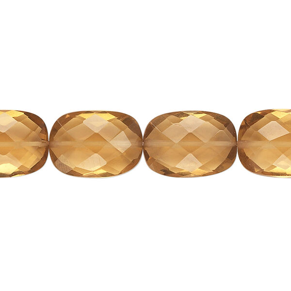 Golden quartz 1pkg10, hand-cut checkerboard faceted flat rectangle bead B grade, 14x10mm image number 0