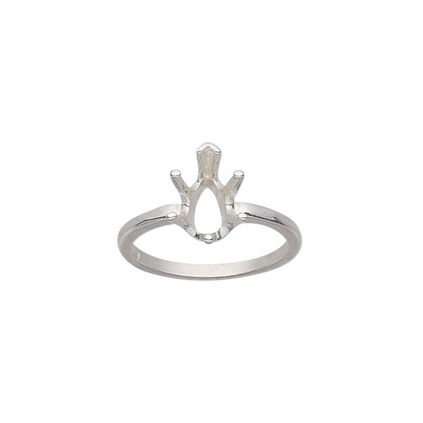 Ring, Sure-Set™, sterling silver, 10x7mm 6-prong pear basket setting, size 6. Sold individually. image number 0