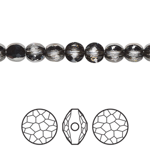 Bead 4pk crystal silver night, Crystal Passions® 6mm puffed round 5034 image number 0