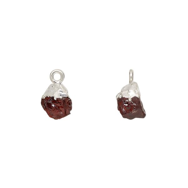 Garnet / sterling silver 1pkg1, electrocoated hand-cut nugget drop natural 8x5mm-9x7mm image number 0