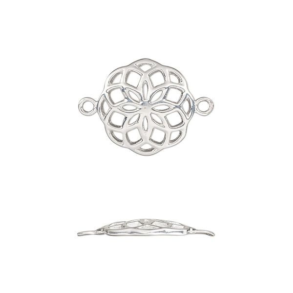 Link, sterling silver, 15mm single-sided domed mandala. Sold individually. image number 0