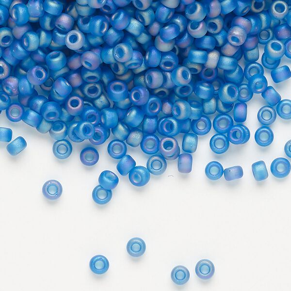 Seed bead, Miyuki, glass, pkg/50g, #8 rocaille, translucent matte rainbow Capri blue (RR-149FR). image number 0