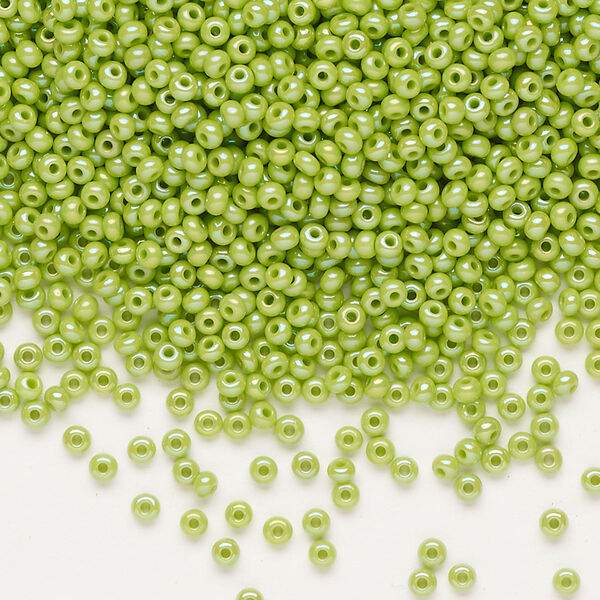 Seed bead, Preciosa Ornela Czech glass, pkg/50g, #11 rocaille, opaque rainbow lime green, (54310). image number 0