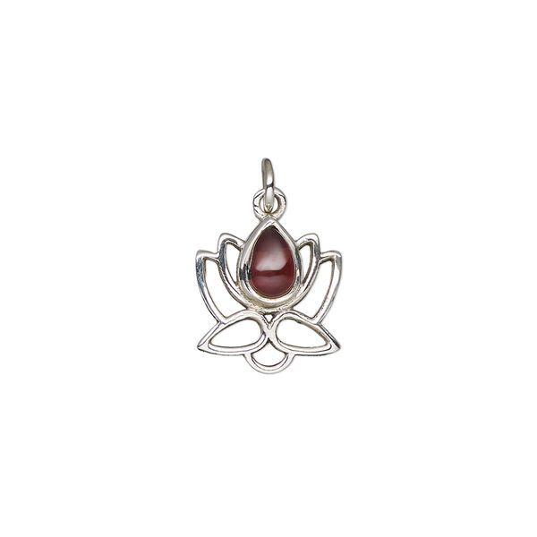 Garnet / sterling silver 1pkg1, antiqued open lotus drop natural 12x12mm image number 0