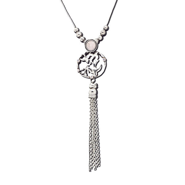 Necklace, glass rhinestone / glass / antique silver-coated plastic / antique silver-plated brass / steel / "pewter" (zinc-based alloy), pink, 4-inch dangle with round, 18 inches with 2-inch extender chain and lobster claw clasp. Sold individually. image number 0