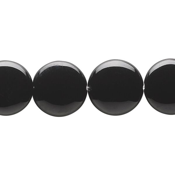 Black onyx 1pkg1, puffed flat round bead 15.5-16 inch 14mm image number 0