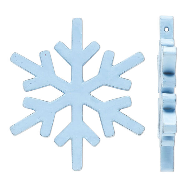 Focal, painted mango wood, sky blue, 57x50mm side-drilled snowflake. Sold per pkg of 2. image number 0