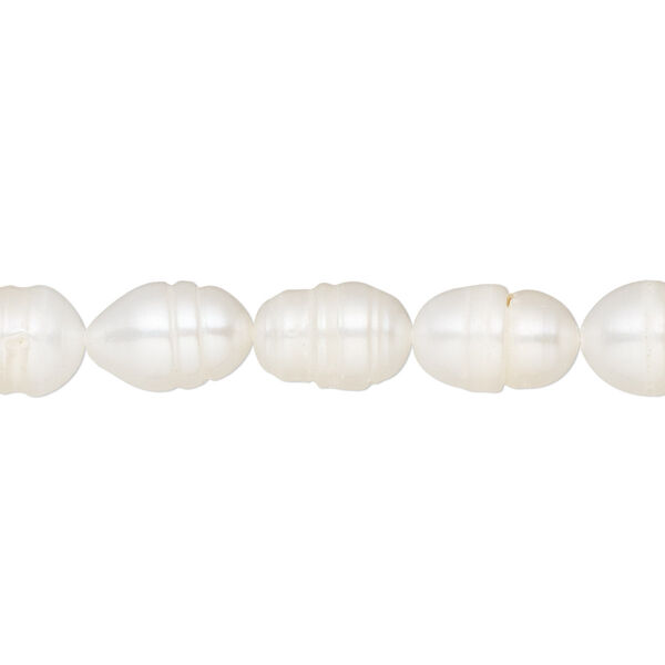 Pearl, cultured freshwater (bleached), white, 5-8mm rice, D grade, Mohs hardness 2-1/2 to 4. Sold per 15-1/2" to 16" strand. image number 0