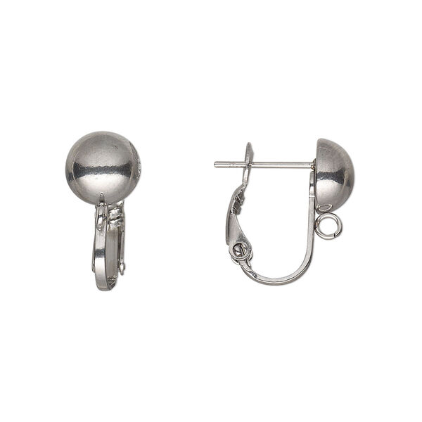 Earring, hinged post, stainless steel, 16mm with 8mm half-ball and open loop. Sold per pair. image number 0