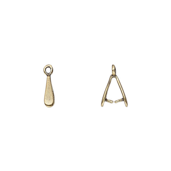 Bail, ice-pick, antiqued brass, 9x2mm teardrop, 5mm grip length. Sold per pkg of 2. image number 0