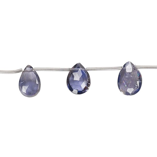Iolite 1pkg19, hand-cut top-drilled faceted puffed teardrop bead natural graduated 6x5mm-11x7mm image number 0
