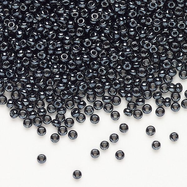 Seed bead, Preciosa Ornela, Czech glass, pkg/50g, opaque hematite black, #10 rocaille. image number 0