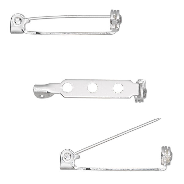 Pin back, silver-plated steel, 1-inch with locking bar. Sold per pkg of 10. image number 0