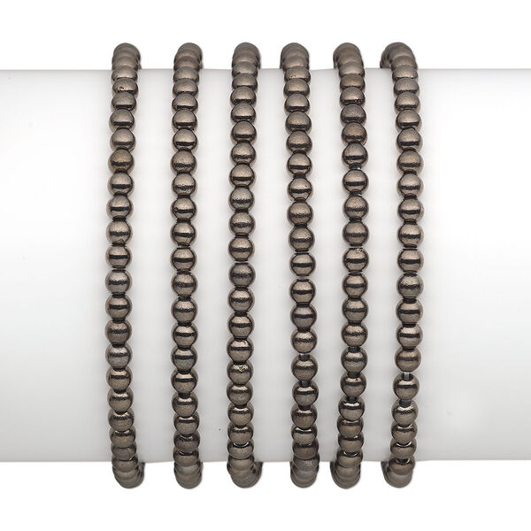 Bracelet, stretch, gunmetal-coated plastic, 4mm round, 7 inches. Sold per pkg of 6. image number 0