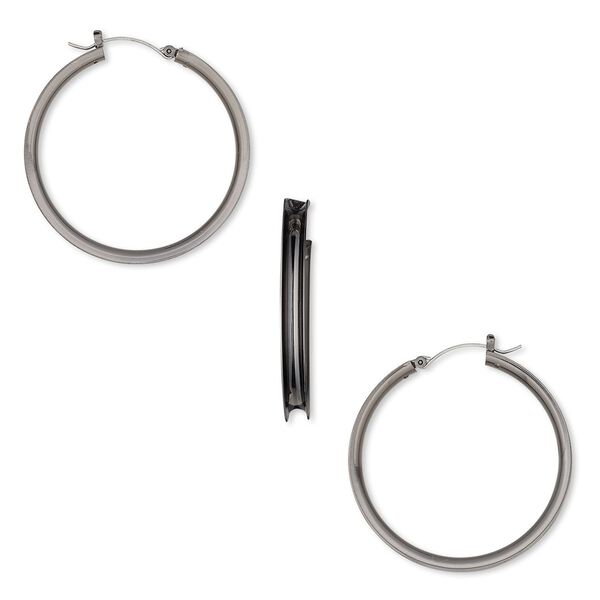 Earring hoop 1pkg2 "pewter" (zinc-based alloy), 48mm round / 4mm wide channel, gunmetal-finished / steel 1 pair image number 0